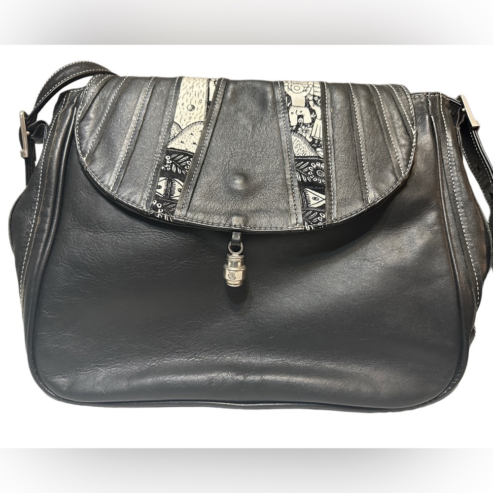 Black Leather Bag with Graphics by Mexican Luxury Fashion Brand Pineda Covalin
